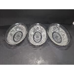 Anchor‎ Hocking Oval Serving Bowl Set, Clear Sandwich Glass, Vintage, Set Of 3